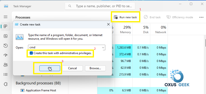 Opening CMD via Task Manager (by Oxusgeek.com)