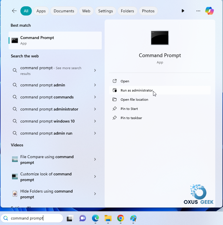 cmd via start menu